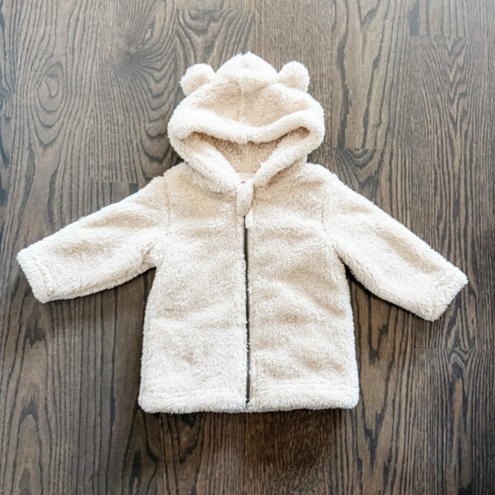 EUC Hanna Andersson Baby Marshmallow Fleece Jacket with teddy bear ears 18-24 mo